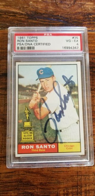 1961 Topps Ron Santo Autographed Signed Rookie Card Psa/dna Vg 4 Chicago Cubs