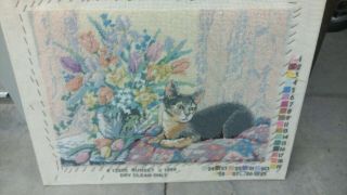Sunset Vintage Needlepoint Kit Clouseau Cat Size 16 X 12 1989 Completed No Frame