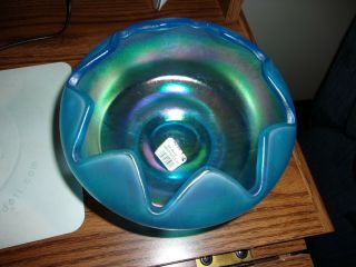 Vintage Fenton 6.  5 " Celeste Blue Carnival Iridescent Glass Rose Bowl Candy Dish