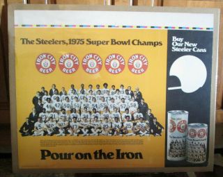 Vintage 1975 Pittsburgh Steelers Bowl Champions Poster Iron City Beer