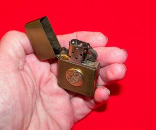 Vintage Brass Zippo Lighter C - 05 W/ Usmc Marine Corps Ega Medallion S/h
