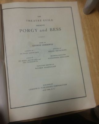 1935 George Gershwin The Theatre Guild Presents PORGY AND BESS,  Gershwin Pub.  Co 3