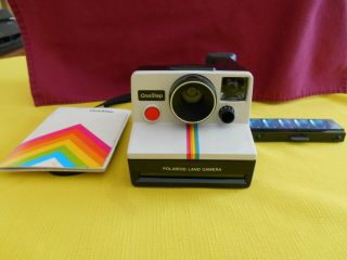 Vintage Polaroid One Step Rainbow Instant Sx - 70 Film Camera With Strap,  And Inst