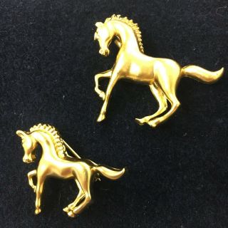Vintage Horse Brooch Mare With Foal Antique Set Of 2 Gold Tone Pins Stallion