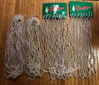 Vintage Christmas Beaded Tree Garland 18ft Clear Beads Holiday Decor