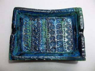 Vintage Aldo Londi Italian Pottery Rimini Blue Ashtray Pin Tray 7.  5 "