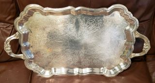 Vintage F.  B.  Rogers 1883 Silver Chase Large Footed Serving Tray 28 1/2 Inch