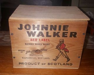 Vintage Johnnie Walker Red Label Whiskey Miniatures Bottles Wooden Box Scotland