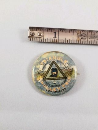 Vtg Triangle Trolley Trip Pacific Electric Railway Button Los Angeles Pin