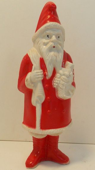 Vintage 7 " Celluloid Santa Claus With Fruit Basket Toys Dolls 1940s Irwin Usa
