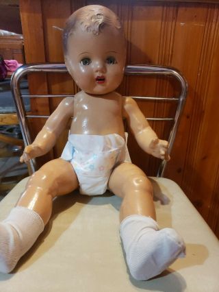 Vintage Baby Unmarkedvintage Composition Baby Doll 20 Inches Jointed Molded Hair