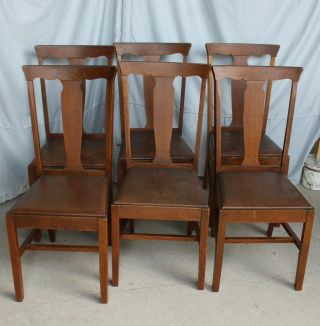 Antique Set Of Six Matching Oak T Back Chairs – Finish