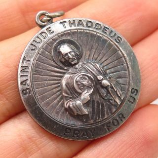 925 Sterling Silver Vintage Theda St.  Jude Thaddeus Pray For Us Pendant