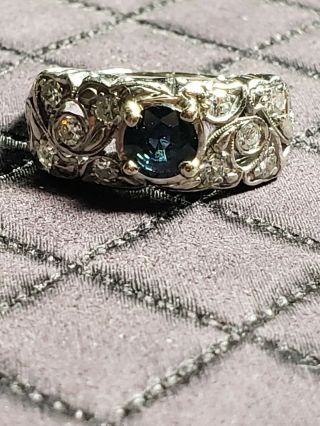Platinum Antique Sapphire And Diamond Ring