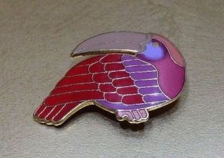 Vintage Signed Laurel Burch Toucan Parrot Enamel Pin Brooch