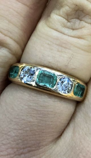 Antique Edwardian Colombian Emerald And Diamond Gypsy Ring