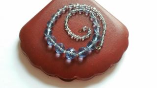 Czech Vintage Art Deco Sapphire Blue Faceted Glass Bead Necklace On A Wire