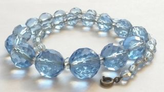 Czech Vintage Art Deco Sapphire Blue Faceted Glass Bead Necklace On A Wire 2