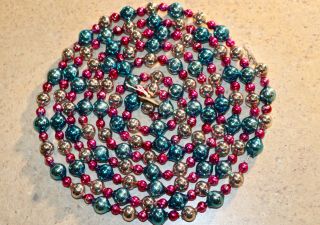 Vintage Christmas Japan Pink,  Blue And Silver Glass Large Bead Garland