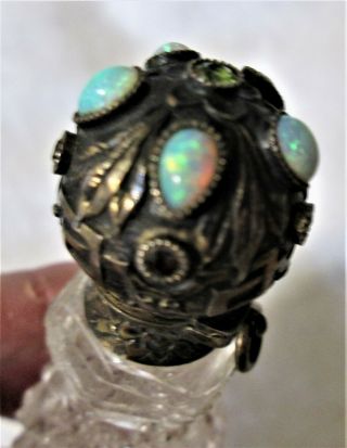 Gorgeous Antique Cut Glass & Various Stones Perfume Bottle Chaterlaine Crown