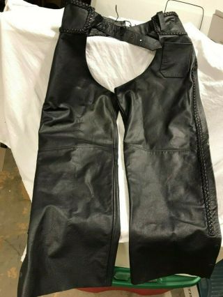 Vtg Mega Force Protection Leather Men’s Motorcycle Chaps Black Leather Sz 3xl