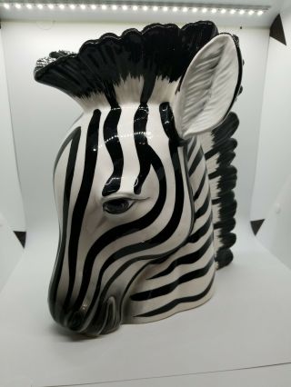 Rare Vintage 12 " Ceramic Fitz & Floyd Black & White Zebra Head Vase Home Decor