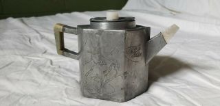 ANTIQUE CHINESE YIXING PEWTER & JADE TEAPOT SCHOLAR CALLIGRAPHY QING DYNASTY 3
