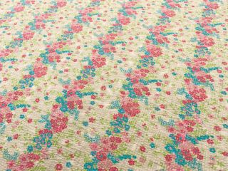 Vintage Retro 1950s Floral Cotton Plisse Seersucker Fabric,  Pink Blue 89cm X 2m