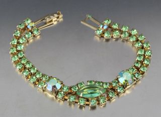 Vintage 50’s Green Crystal Glass Rhinestone Bead Bracelet