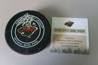 Eric Staal Game Mn Wild Signed Goal Puck 9 - 26 - 18 Minnesota Autograph Scored