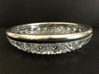 Vintage Heavy Lead Crystal Divided Bowl With Silver Plated Rim 8.  5 