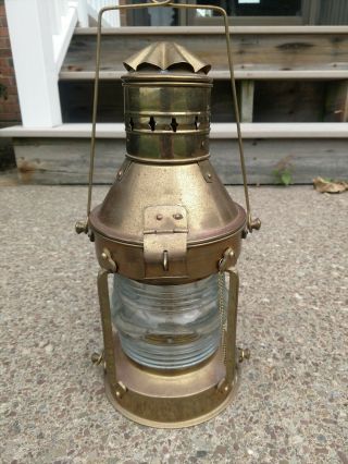 Vintage Heavy Brass Ships Lantern Glass Ribbed Globe India