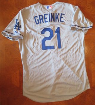 Zack Greinke 4/12/2015 (win 1) Game Dodgers Gray 21 Road Jersey Size 48
