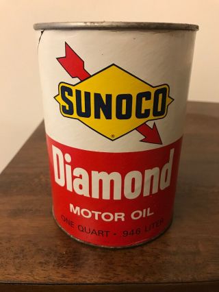 Vintage 1 Quart Sunoco Diamond Motor Oil Can Full