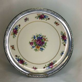 Wallace Sterling Silver Repousee Rimmed Lenox Rose Porcelain Plate
