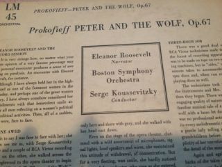 Rare Peter and The Wolf RCA 33 1/3 Serge Prokofieff,  Narrated by E Roosevelt 3
