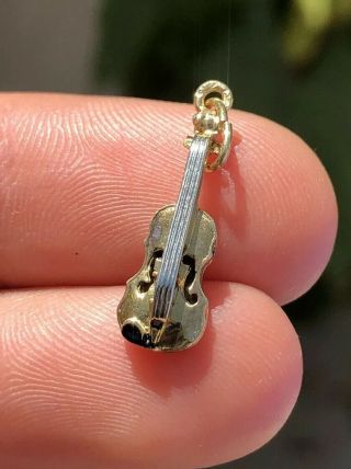 Antique Estate Violin 18K Yellow Gold Black Enamel Pendant Charm 3