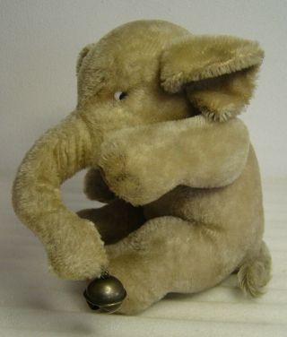 Cute Vtg 50s Steiff Mohair Squeaker Elephant Jumbo With Button And Bell