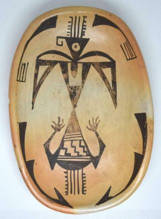 Vintage Antique Native American Hopi Indian Pottery Bowl Oval 7.  5 " X 5.  25 "