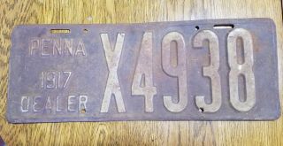 Antique 1917 Pennsylvania Dealer License Plate Tag