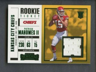 2017 Panini Contenders Rookie Ticket Green Patrick Mahomes Ii Rc Jersey Chiefs