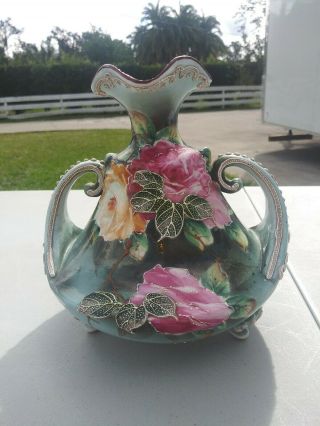 Antique Nippon Hand Painted Moriage Vase Unmarked