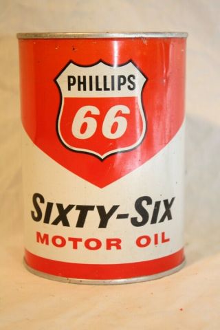 Vintage Phillips 66 Orange Metal Motor Oil Can Qt.