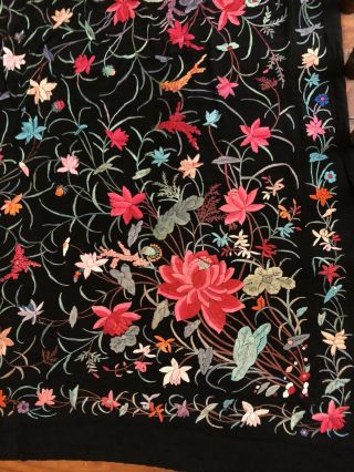 Antique Chinese Canton Embroidered Silk Piano Shawl Textile Fabric 3