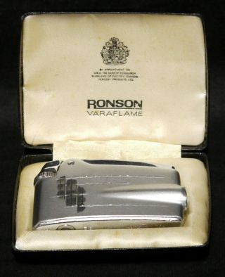 Vintage Ronson Varaflame Silver Tone Gas Cigarette Lighter - Boxed
