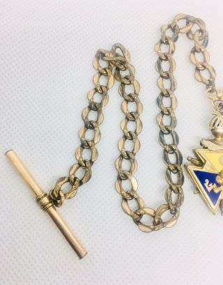 Antique Masonic Watch Fob Knights Templar Heavy Ornate Chain G.  F.  Enamel Rubies 3