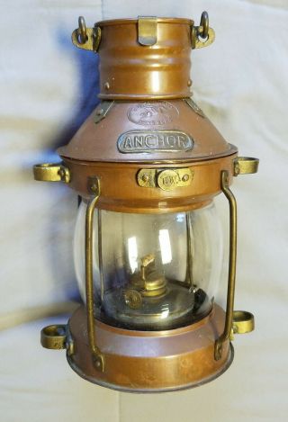 Antique Anchor Tung Woo Ships Oil Lantern W/original Glass Globe - Hong Kong