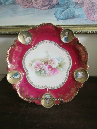 Antique R S Prussia Germany Porcelain Plate Napoleon & Josephine Roses Burgundy