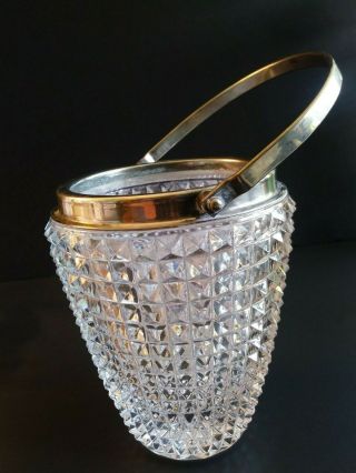 Vintage Glass Ice Bucket Vase With Silver Plated Rim And Handle 5 - 3/4 " Tall