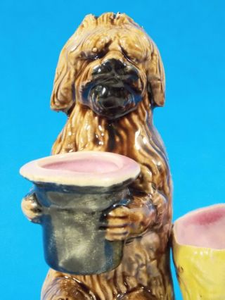 Antique Majolica Match Holder Shaggy Dog Adorable 2